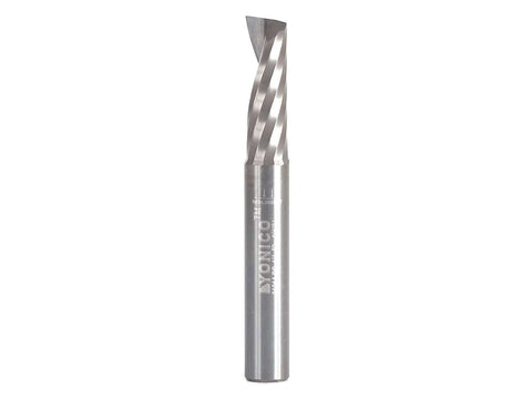 Yonico solid carbide upcut end mill, front view, 1/4 in diameter, 1/4 in shank, CNC router bit