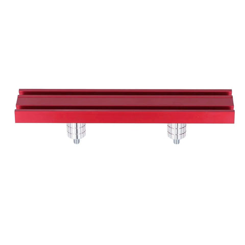 Planing Stop Kit With Pew Dog Positioning Clamp For Workbench Use, Aluminum Alloy Construction, side view of red bar with clamps