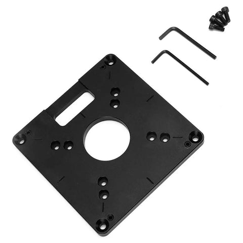 Black aluminum insert plate from Six Piece Aluminum Alloy Milling Flip Board Inset Plate Kit For Router Tables And Trimming Machines.