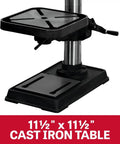 Killer 15 Inch Benchtop Drill Press With 16 Speed Settings And A Beefy 3/4 Hp Motor featuring a sturdy cast iron table for stability.