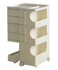 Straight Up Solid ABS Utility Storage Cart With Smooth Gliding 360 Swivel Wheels Heavy Duty Plastic Organizer Rack, beige color with shelves.