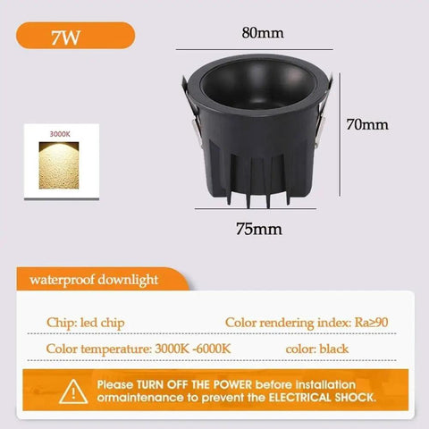 ELUKHT 2 Pack LED Recessed Downlight Retrofit Kit, 3.1Inch black round downlight with 7W LED, waterproof design.