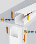 Snap and slide mechanism of Hide Cords Wall Mount Kit for TV and Home, 315 Inches Paintable White Cord Hider and Wire Cover
