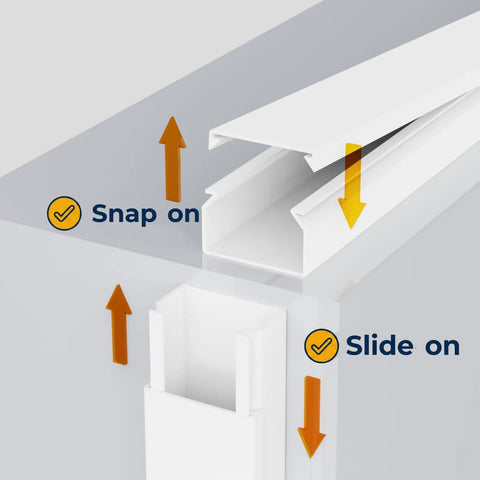 Snap and slide mechanism of Hide Cords Wall Mount Kit for TV and Home, 315 Inches Paintable White Cord Hider and Wire Cover