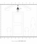 Diagram of Monterey 1-Light Outdoor Hanging Lantern in Brushed Nickel, showing dimensions above a porch door.