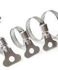 16Pc 304 Stainless Steel Hose Clamps Set with Adjustable Thumb Screw Key Type Clamps in sizes 6 to 12mm, 13 to 19mm, 19 to 29mm, 21 to 44mm