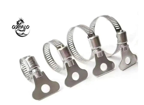 16Pc 304 Stainless Steel Hose Clamps Set with Adjustable Thumb Screw Key Type Clamps in sizes 6 to 12mm, 13 to 19mm, 19 to 29mm, 21 to 44mm