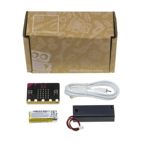 Micro:Bit Compatible Go Kit For Fun STEM Projects, Easy Starter Pack With Sensors, LEDs, Buttons, Cables, And Beginner Tutorials For Kids, Teens, And Makers, box and parts