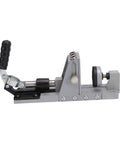 Badass One Handed Pocket Hole Jig Kit Delivering Slick Titanium Coated Drill Bits And Rugged Aluminum Frame For Fast Woodworking and Furniture Jobs That Get Done Quick And Look Damn Sharp, side view.
