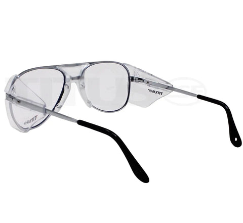 Top Shelf Aviator Safety Glasses Metal Frame ANSI Z87 DOT Approved For Motorcycles with clear lenses and black temple arms