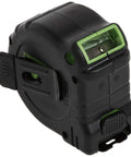 16 Foot Pro Carpenter Reverse Measuring Tape With Easy Read Fractions To 1/16 Inch From Either Hand Built In Pencil Sharpener Protective Rubber Boot Erasable Notepad And Tough Case in black housing, showing built-in pencil sharpener and protective rubber boot.