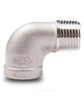Horiznext 1/2 in stainless steel NPT 90-degree elbow fitting, side view, cast elbow, with male thread