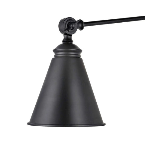Close-up of a black metal shade on Vintage Adjustable Swing Arm Wall Lamp Black Dope Industrial Style Wall Sconce with Plug In or Hardwired