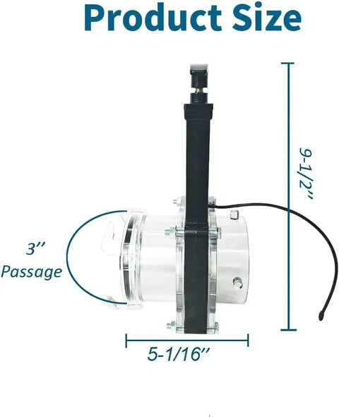 Side view of Clear 3 Inch Waste Valve Sewer Gate With Two Caps For RV Camper Trailer, showing dimensions and design