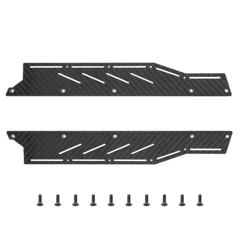 Arrma F1 Chassis Frame for Limitless One Seventh RC Car Replacement Left and Right Skid Plates Set displayed with screws