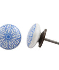 Blue Ceramic Daisy Drawer Knobs 100 Pack Kitchen Cabinet Hardware And Dresser Door Pulls Rust Free Flat Knob Set with blue floral design.