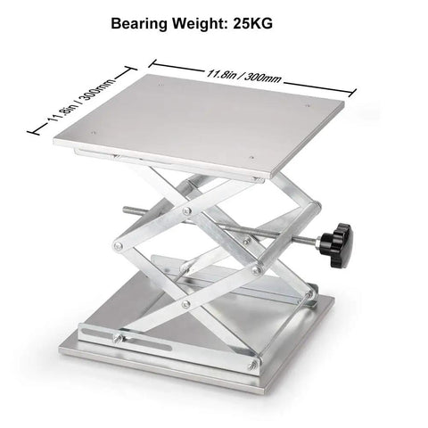 Expandable Lab Lift Stand With Scissor Jack, Stainless Steel Platform 11.8x11.8 Inches, 300x300mm, Lifts From 100mm To 460mm, Handles Up To 25kg, Peel Protective Film Before Use, Easy Setup