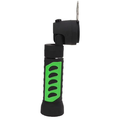 Retractable LED Flashlight With Magnetic Base And Hook Dual Mode Long Throw Beam And Wide COB Camping Light For Outdoors Hiking Biking Emergency Use Powered By 4 AAA Batteries shown sideways