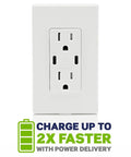 Dual USB-C PD In-Wall Charger With 30W Total Power, Type-C/C Fast Charging, 15A Tamper-Resistant Outlet, White T5635-W