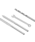 Heavy Duty 316 Stainless Swage Lag Screw Kit For 1/8 Inch Cable Railing With Left And Right Handed Threads, Built For Wood Posts, 2 Inch Thread Length, Includes Wrench And Drill Bit displayed.