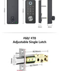 Slick Smart Lock Electronic Deadbolt with App Key Digital Entry and Fingerprint Tech, side view with dimensions.