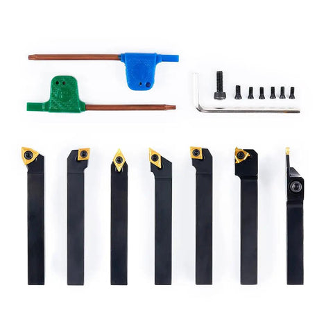 7 Piece 3/8 Inch Shank Indexable Carbide Lathe Turning Tool Set With Heavy Duty Holders And Solid Grip Inserts For No Nonsense Steel Removal And Badass Machine Shop Precision