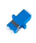 Blue plastic personal computer component with metal clip and white posts, front view