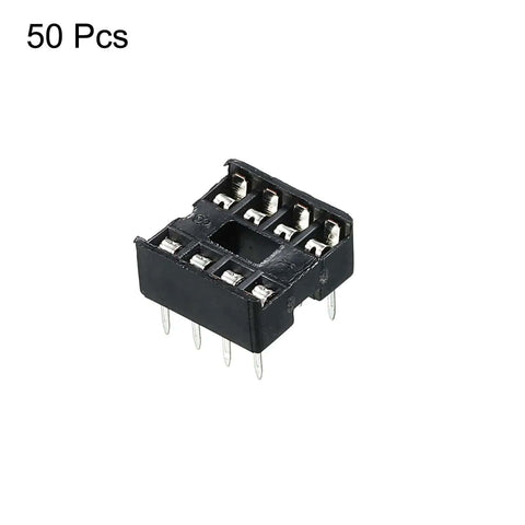 Flat Pin DIP IC Socket Adapter 8 Pin 2.54mm Pitch For PCB Boards Dual Row IC Socket, black plastic and metal, 50 pack