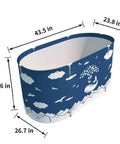 Foldable Portable Bath Tub For Shower Stalls, Large Eco Friendly Soaking Tub, Easy Setup And Fold, Blue whale design with dimensions