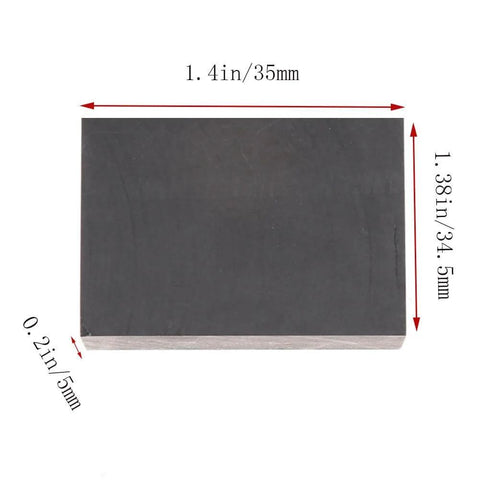 Premium Graphite Blocks Set Of Five For Electrodes And Molds, 1.4 In By 1.38 In By 0.2 In, displaying size and purity details