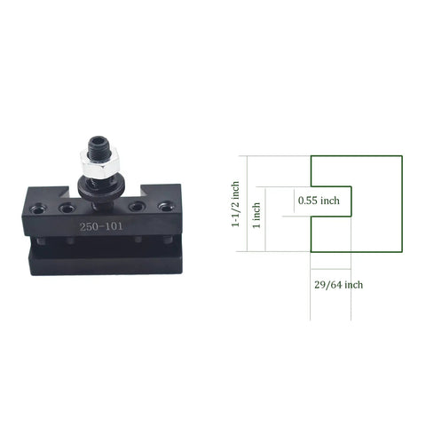 Premium 250101 Quick Change Tool Post Holder For Lathe Operations with dimensions and steel construction