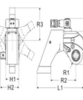Heavy Duty Hydraulic Torque Wrench With Lightweight Aluminum Body Quick Swivel Couplings detailed schematic diagram showing dimensions.