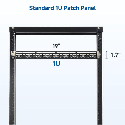 Standard 1U 24 Port Cat6A Patch Panel With Inline Keystone, Cable Management Bar, STP Shielding For 10Gbps, Rackmount Frame