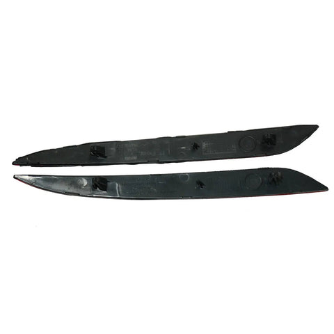 Straight Up Solid Rear Bumper Reflectors For Tesla Model S 2012 To 2021 shown in black plastic, left and right pair for installation.