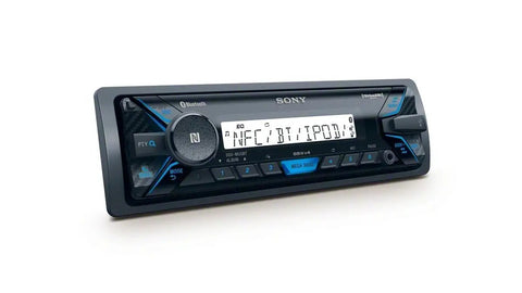 Marine Bluetooth Digital Media Stereo Receiver With NFC One Touch Pairing, Front USB For iOS And Android, shown from front angle