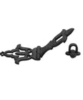 Colonial Style Black Wrought Iron Hasp Door Lock Latch Eight And A Quarter Inch for garage and barn doors, shown uninstalled.