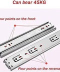 Heavy Duty Push To Open Drawer Slides With Full Extension Soft Close Ball Bearing Runners showing front and back views indicating 45KG capacity.