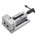Badass Heavy Duty Compact Quick Release Tool Steel Vise For Micro Machining Milling Drilling Grinding With Two Inch Jaw Capacity And Dual V Grooves For Garage Projects, side view showcasing compact design.