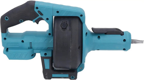 Heavy Duty Cordless Drain Snake Auger With LED Light for Sinks Bathtubs Toilets, showing blue tool with flexible cable.