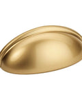 Close-up of a gold champagne cup pull for cabinets with three inch hole centers. Ten Pack Gold Champagne Cup Pulls For Cabinets.