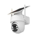 All Weather Solar Powered WiFi Security Camera Delivers 2K Ultra HD Clarity And Sweet Night Vision For Hardened Outdoor Surveillance and Lightning Fast Alerts, featuring a solar panel.