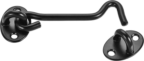 WUUWCHODC Hook and Eye Latch Gate Cabin Door Catch Window Swivel 201 Screws in black, showing hook and mounting bases.
