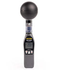 Pro Grade Heat Index Monitor With Wet Bulb Globe Temperature Gauge And Brass Ball displaying current temperature reading.