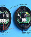 Receiver and transmitter of waterproof single infrared beam sensor photoelectric barrier detector for indoor or outdoor use.
