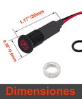 Dimensions of Blue LED Indicator Light For Dash Dope High Beam Signal, 12V Automotive Metal Indicator Lamp With 8 Inch Wire