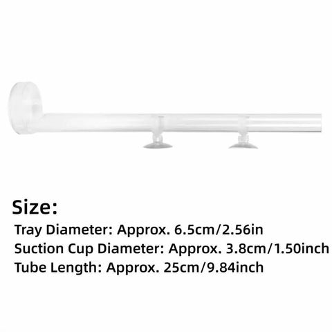 Crisp Acrylic Aquarium Feeder Tray, 9.84 Inch Leak Proof Fish Tank Feeding Tube with clear acrylic tube and suction cups.