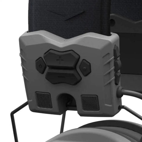 Close-up of control panel on Xcel Digital Electronic Hearing Protection Earmuffs With Bluetooth And Voice Clarity For Hunters.