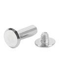 Badass Stainless Steel M4 Binding Posts And Flat Round Head Rivet Studs Barrel Screws showing silver fasteners for leather craft.