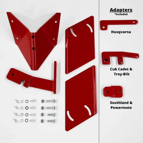 Hiller Furrower Kit for Rear Tine Rototillers With Mounting Hardware Included Easy Assembly And Adjustable Furrow Width Compatible With Husqvarna Southland Powermate Troy Bilt And Cub Cadet Tillers components and adapters shown