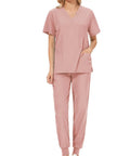 Pink Women Scrubs Set Nurse Uniform Workwear Top And Jogging Pants Easy Care Machine Washable For Spa Beauty Clinics Outfit L Size